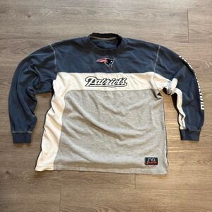 Early 2000s New England Patriots NFL No Huddle Shirt Navy Grey Colorblock Y2K